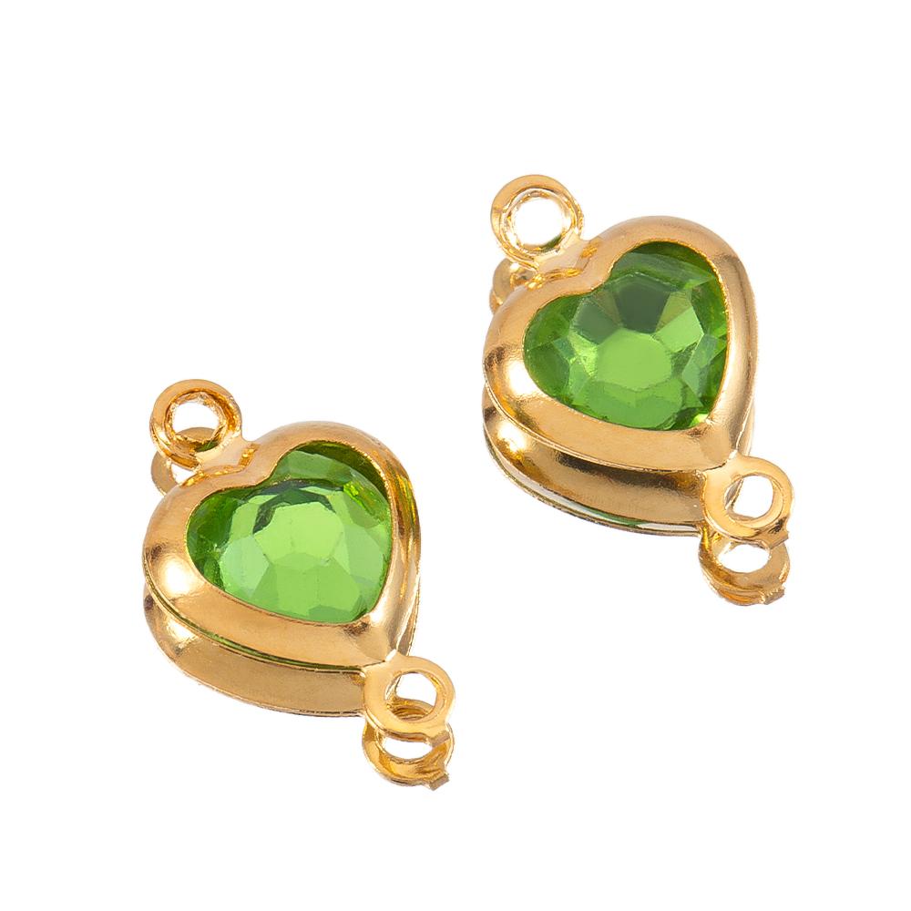 10pcs Glass Heart Pendants Base Stainless Steel Double Hole Colorful Crystal Charms Connector for DIY Necklace Jewelry Makings