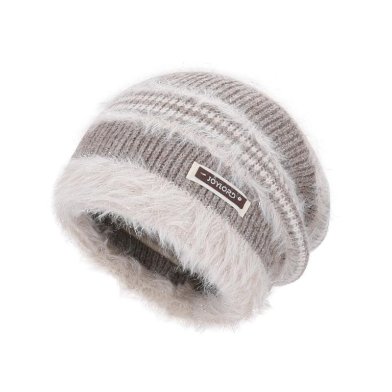 

Зимняя теплая шапка для защиты ушей женская для большой головы плюшевая вязаная шерстяная шапка