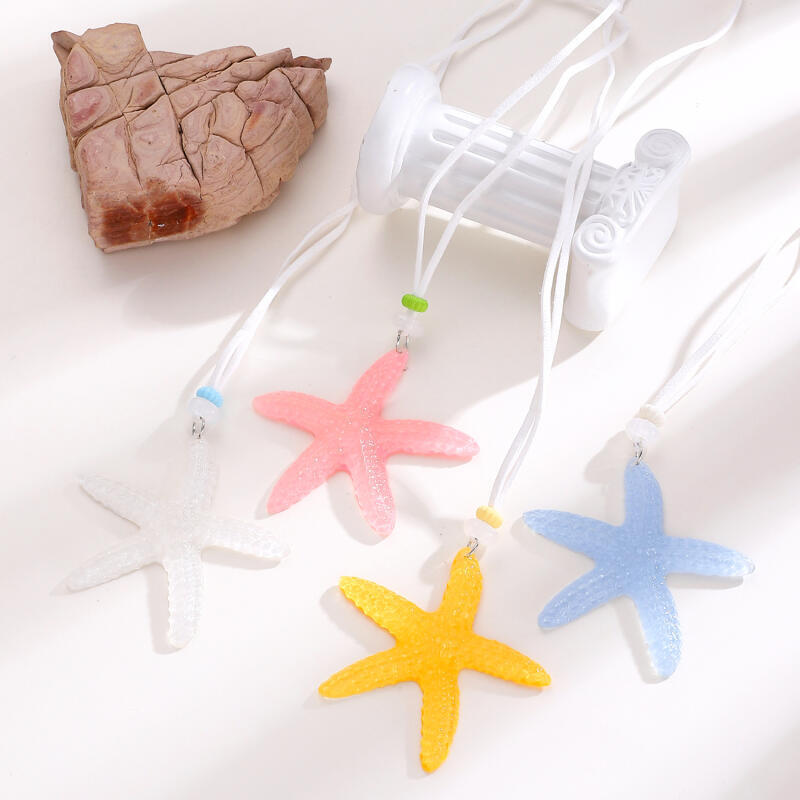 Jelly Color Blue Resin Large Starfish Pendant Necklaces for Women Ladies Romantic Holiday Island Style Necklaces Jewelry Gifts
