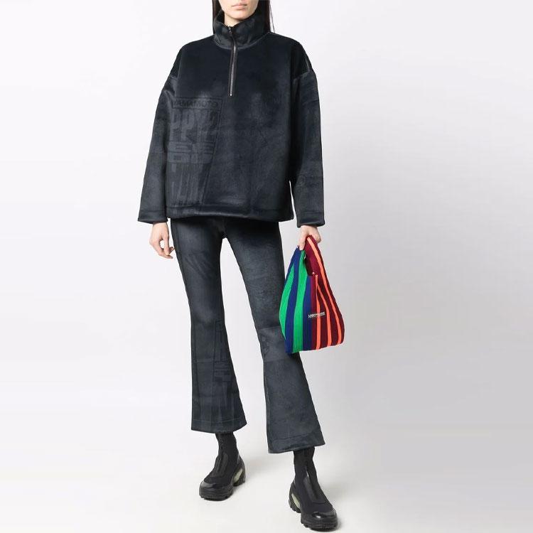 Y-3 Logo Print Solid Color Fleece Stand Collar Loose Sweater Women sweater Black HB3374