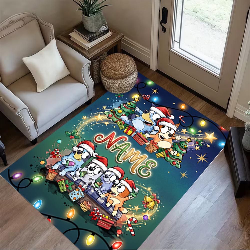 Christmas Pals Celebration Customized Name Floor Rug Office Rug Design for Game Room Balcony Entryway Outdoor Antislip Carpet Decorate Offices