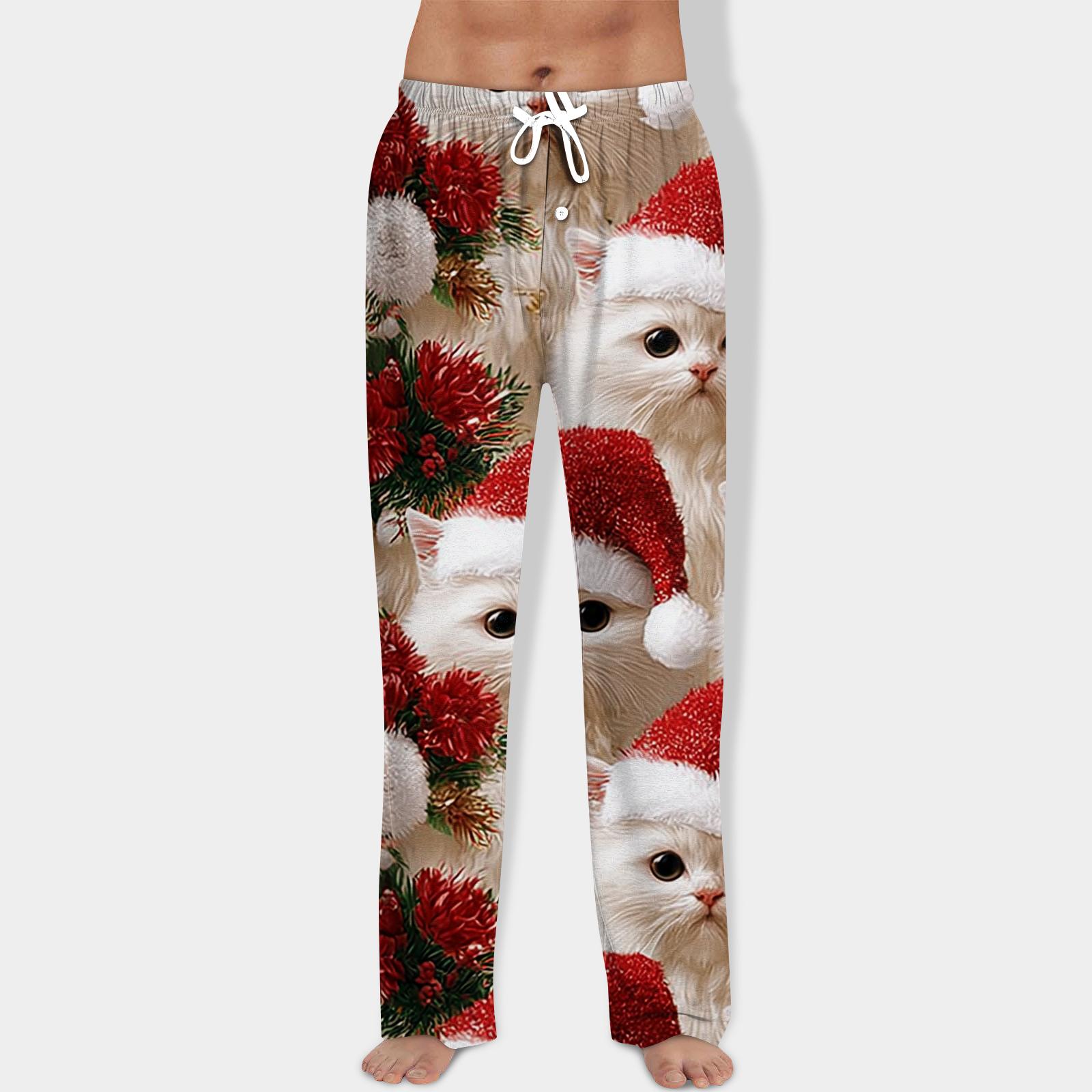 

Мужские брюки на кулиске с рождественским принтом, повседневные пижамные брюки M
