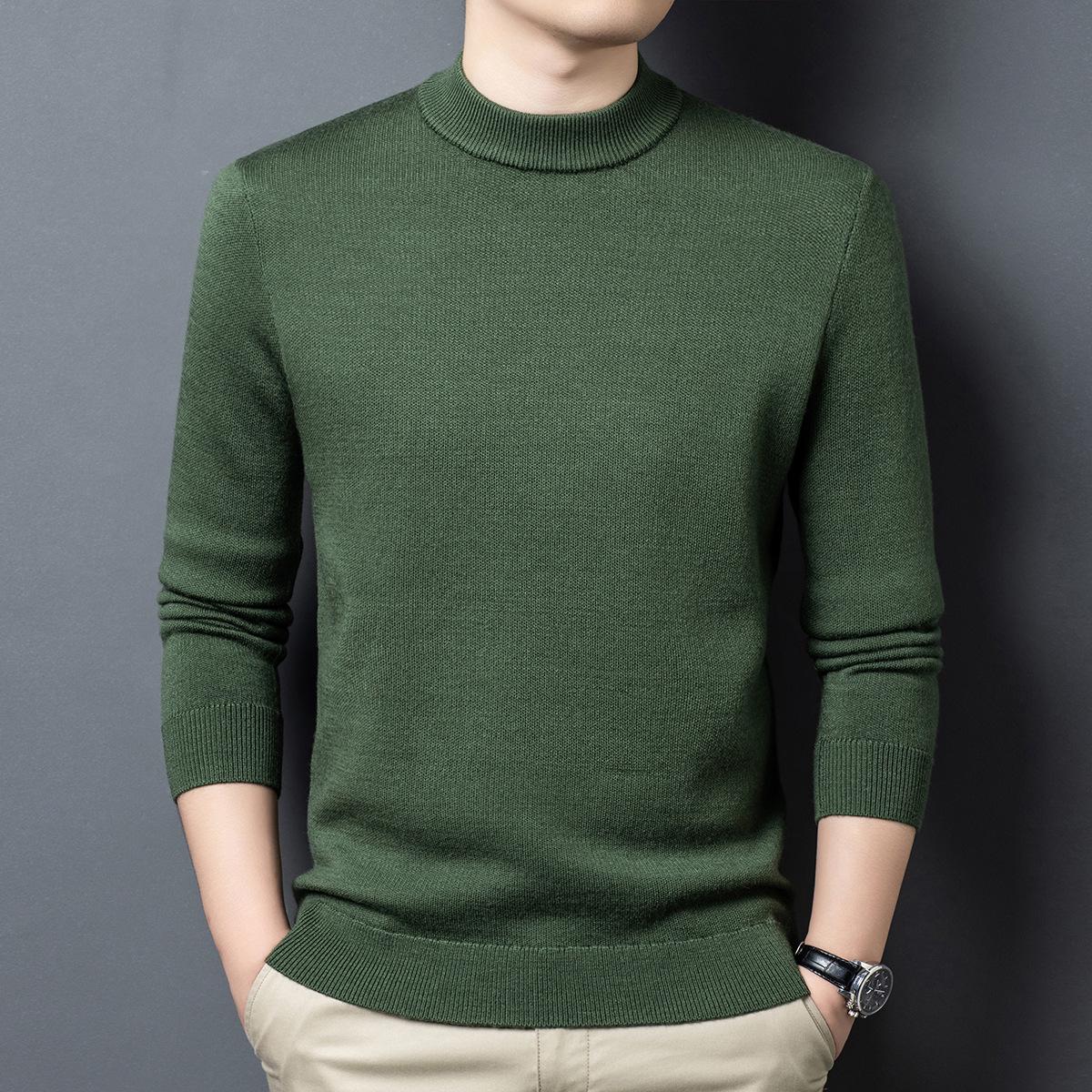 

Men s Wool Double-Ply Thickened Loose Fit Sweater - Round Neck, Solid Color, Warm Base Layer for Middle-Aged M (90-120 lbs)