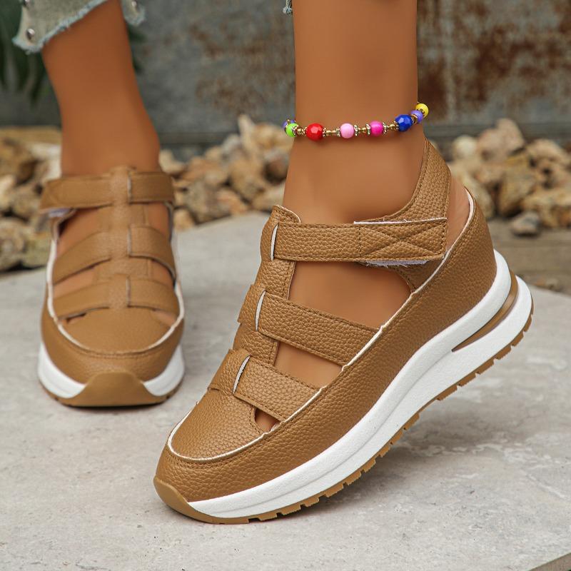 New Large Size Wedge Heel Sandals Women's Bag Head Hollowed Out Breathable Women's Large Size Muffin Thick Bottom Velcro Women
