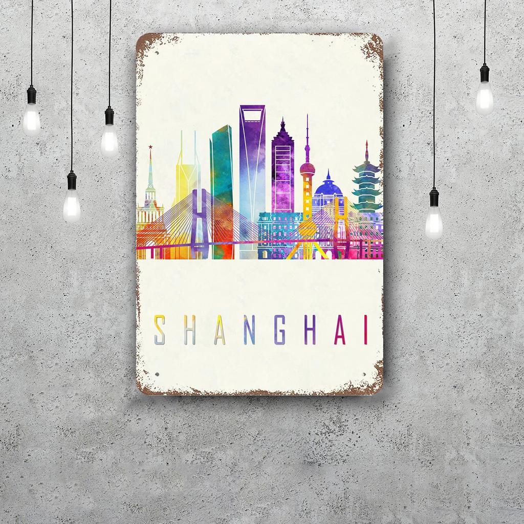 shanghai Vintage Tin Sign Home Decor Wall Decor Art Wall Mural Room Decoration Decor Retro Metal Sign Plate Bar Posters