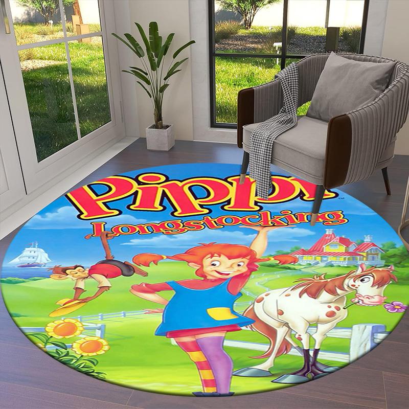 Pippi Longstocking Round Area Rug,Carpet Rug for Living Room Bedroom Sofa Playroom Decor,Non-slip Floor Mat