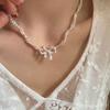 Pearl Bow Necklace Pendant Clavicle Chain Simple Pendant Chain Silver Bowknot Necklace  Wedding
