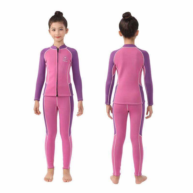 Kids 2.5mm Neoprene Wetsuit Set Long Sleeve Separate Piece Cold Water Swimming Diving Winter Warmth Unisex