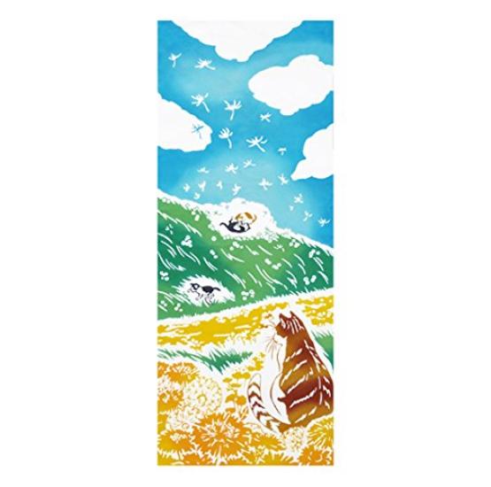 Todaya Shoten Niwazome Tenugui Hand Dandelion and Cat 1406 (Japanese Towel)