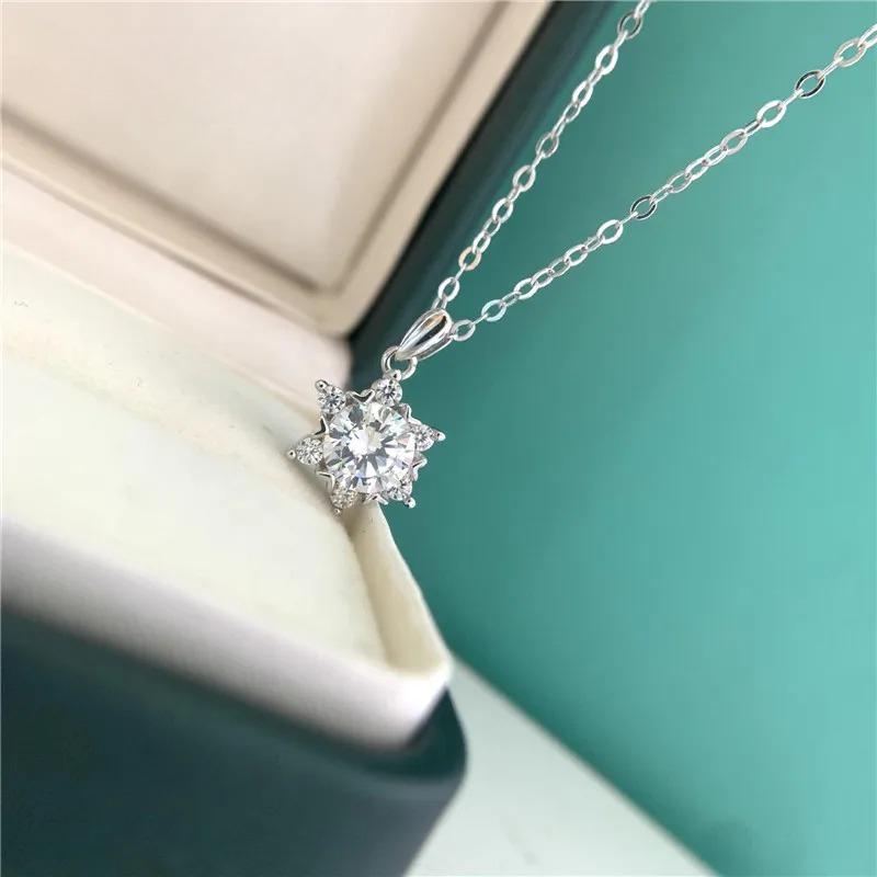 Moissanite Sterling Silver Wedding Necklace Certified 1 Carat Hexawn Star Pendant Necklace High Quality Luxury Jewelry
