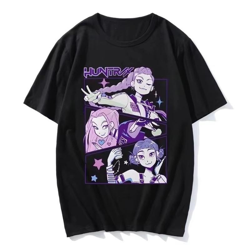 New KPop Demon Hunter Animation Movie Printing T-Shirt Short Sleeve Men's and Women's Same Crew Neck Cotton Fashion T-Shirt