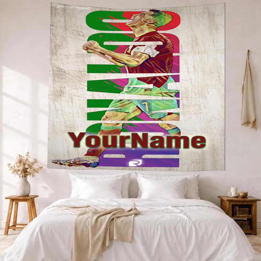 Cristiano Ronaldo Custom Your Name Wall Decor Tapestry Art For Pet Memorial Birthdaywedding Party Backdrop Family Gift