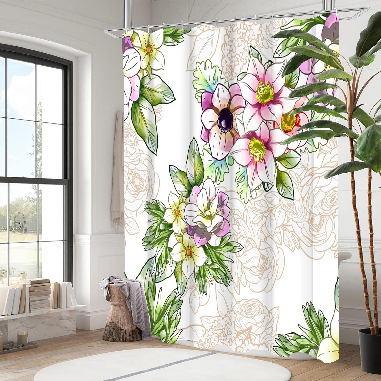 Textile Article Orange Plant And Floral Bathing Curtain Bathroom Letters Shower Curtain Waterproof With 12 Hooks Fishes Home Deco Free Ship