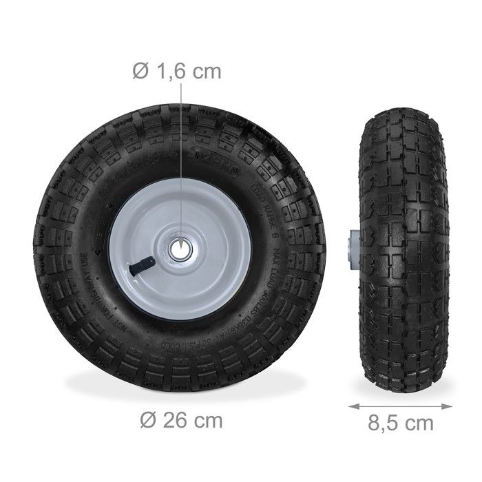 Relaxdays 2 kola pro rudl 4.1/3.5-4, se vzduchem, osa 136 mm, do 136 kg, ocelové ráfky 260x85 mm, černo-šedá