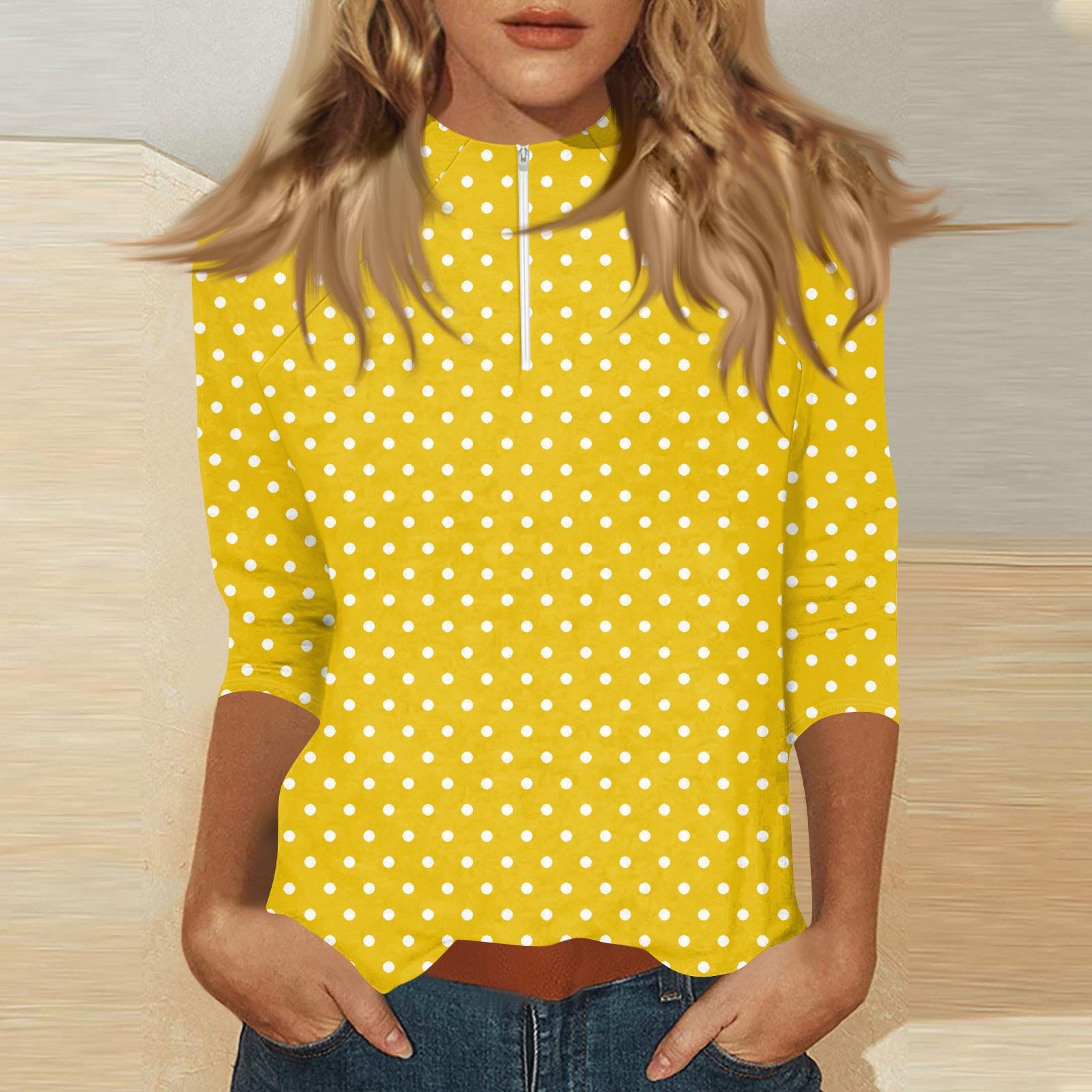 

Women s Mock Neck3/4 Sleeve Printed Top With Zip-up XL жовтий