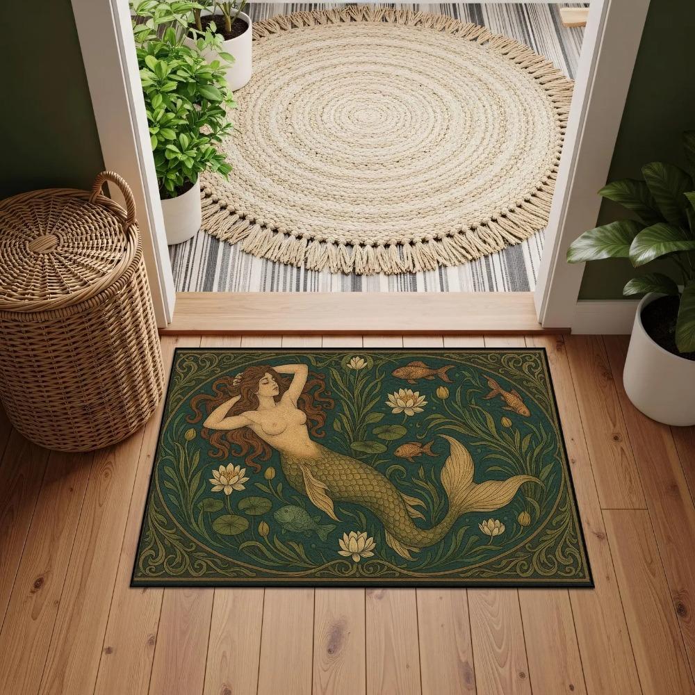 Vintage Feenpilz Sonne Mond Wirbel Himmel Blumiger Rand Rutschfester Teppich Cottagecore Hexe Waschbarer Innenraumteppich