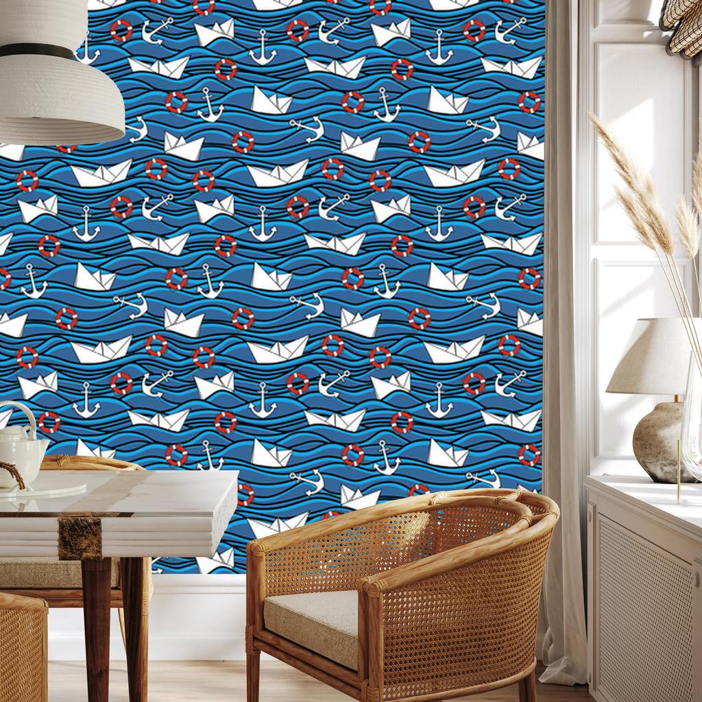 Paper Boats at Sea Wallpaper for Living Room and Bedroom 50x1000