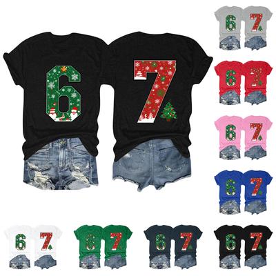 Women's Fashion Printed Round Neck Short Sleeve T-Shirt Pullover Top