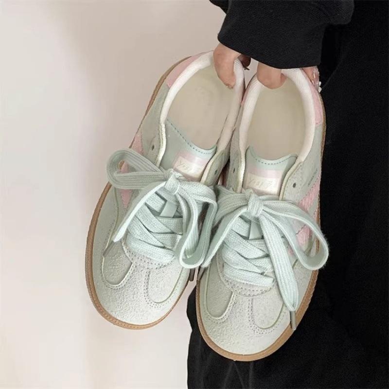 

Retro German training shoes women s 2025 autumn and winter new flat-bottomed Korean version of sports and leisure shoes color matching fashion b 35 зелений
