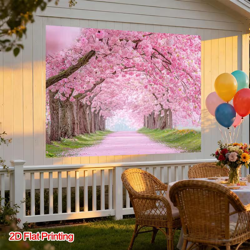 

2D Cherry Blossom Tunnel Photography Backdrop Sakura Road Background 47.2x31.5inch/120*80cm