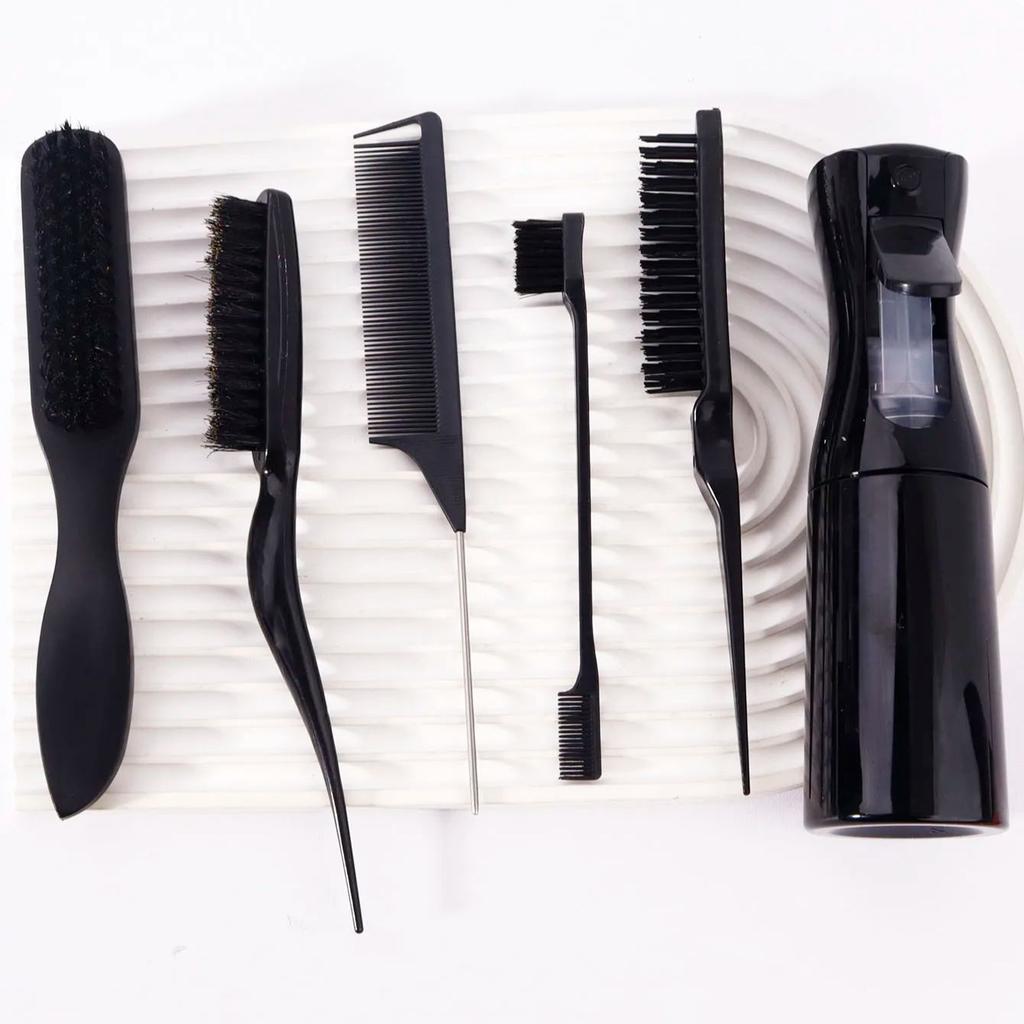 6pcs modeling tool set, spray bottle, creative diagonal hairbrush,straight back comb, easy hair care,Special for real hair wigs