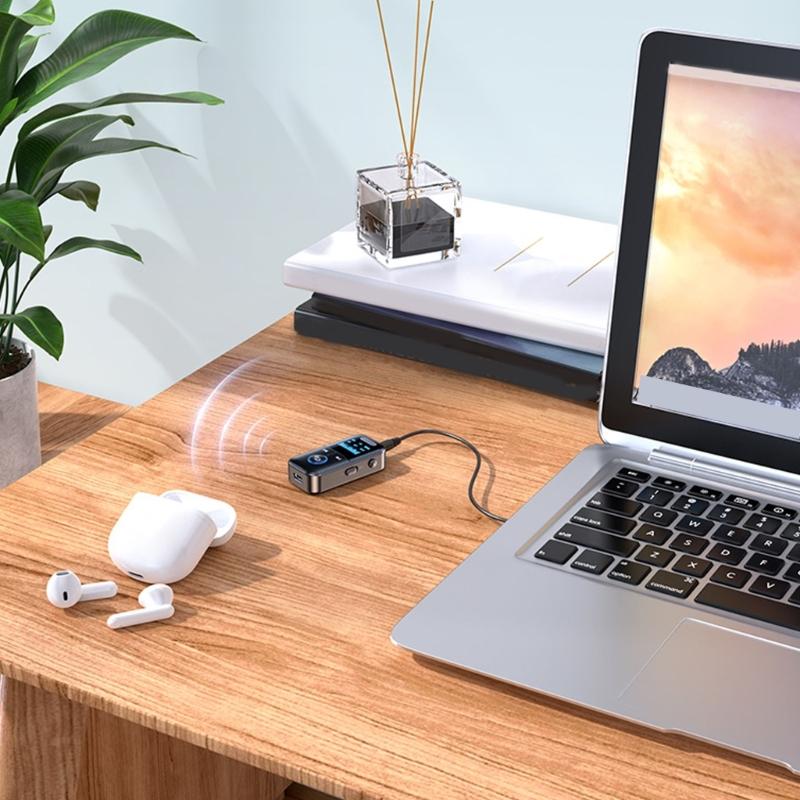 Multifunction Bluetooth-compatible Converter Transmitter Receiver LED Display Screen 3.5mm Audios Jacks For Automotive Use