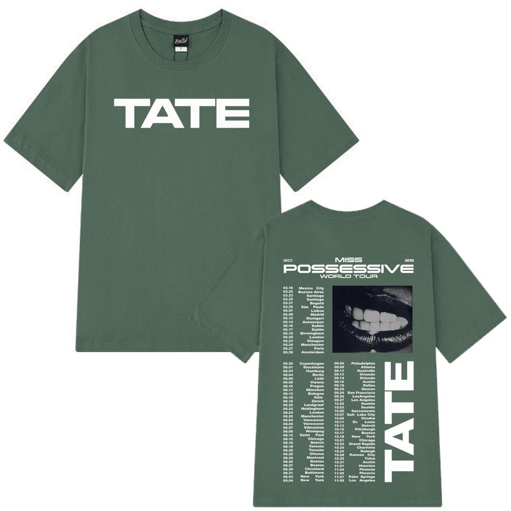 Tate McRae Miss Possessive Tour 2025 Tate McRae Grafik T-Shirts Herren Damen Mode Kurzarm Baumwolle Hip-Hop Freizeit T-Shirts