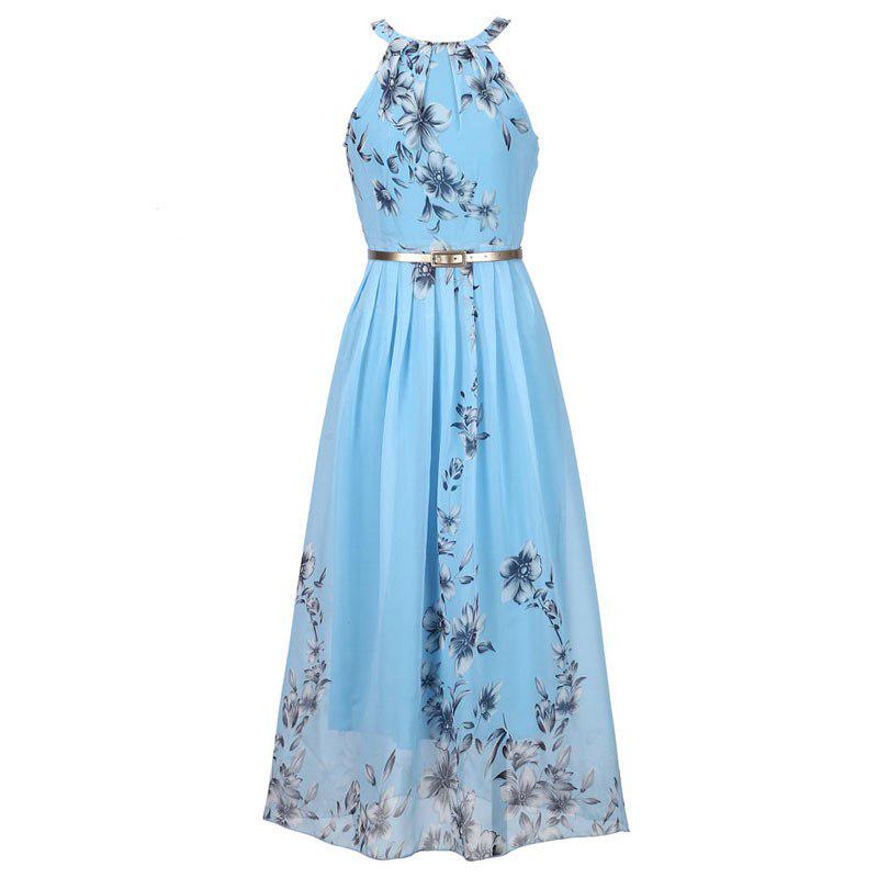 Blommönster Halter Chiffong Lång Klänning Dam Klänningar Sexig Casual Beach Dress