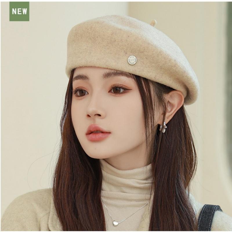 Wool Beret Winter Hat Women Face-Flattering Fashion Artist Cap British Vintage Beret Hat
