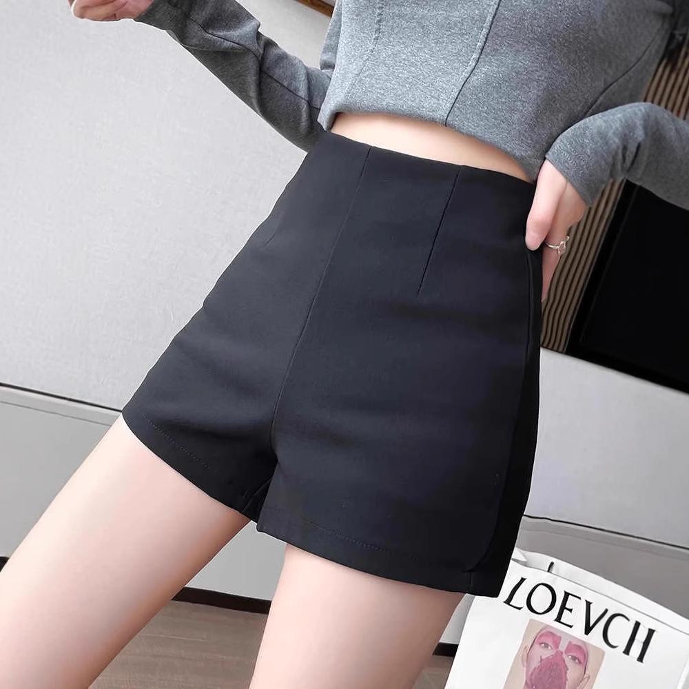 Women's Black High-Waisted Slimming Autumn Sports Shorts