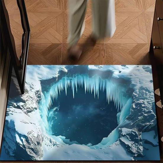 3D Optical Illusion Rug Realistic Hole Doormat Non-Slip Bottom Entrance Rug Floor Mat for Front Door Kitchen Bathroom Home Decor