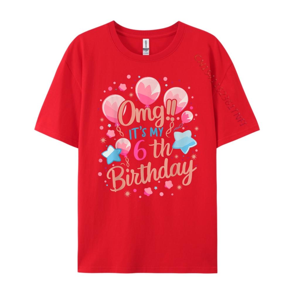 Kids Omg It My 6th Birthday Girls Funny Shirt Fashionable and Trendy T Shirt Mens Clothing Mardi Gras S