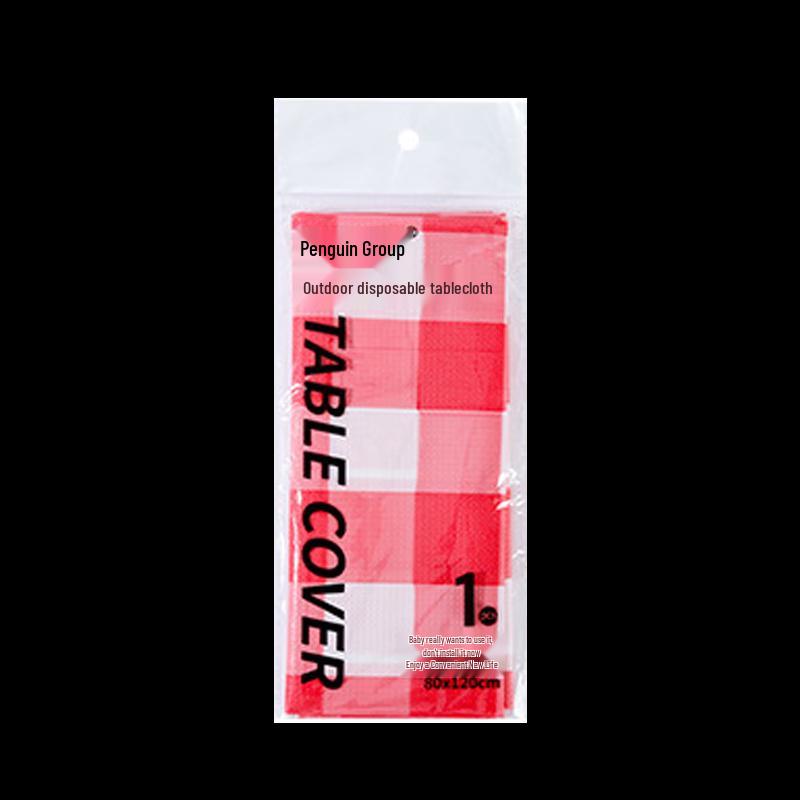 Penguin Tuan Tuan Disposable Red & White Checkered Picnic Tablecloth