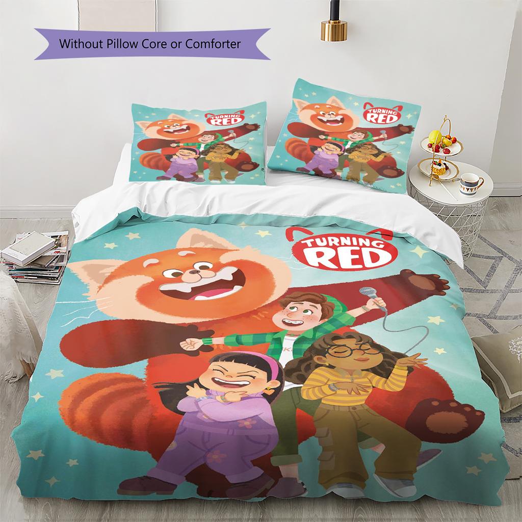 Cartoon Red Panda Pattern Bedding Quilt Set Quilt Cover Pillowcase Home Decoration Gift (1 * duvet cover + 2 * pillowcase, without core)