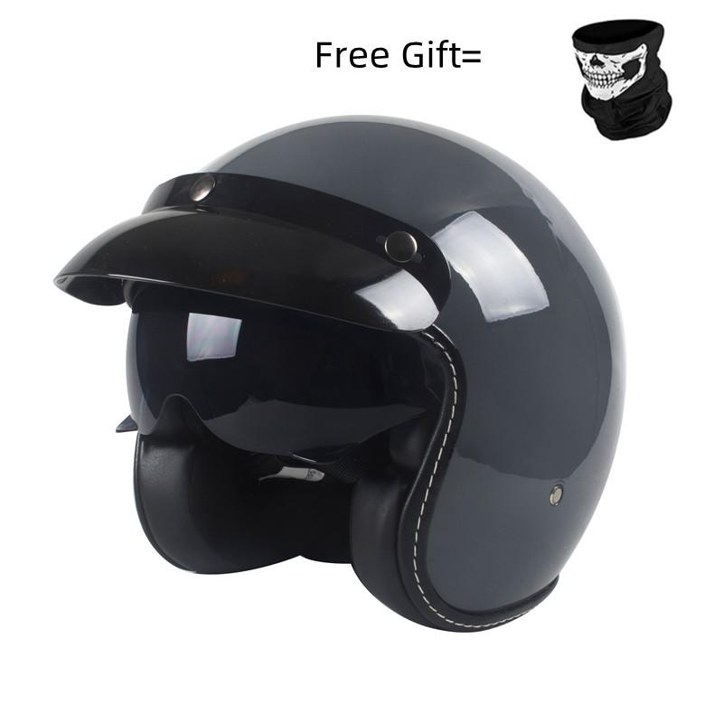 Half Face Vintage Motorcycle Helmet Retro German Kask,Cafe Racer,Scooter,Cruiser,Chopper,Matte Black Leather DOT