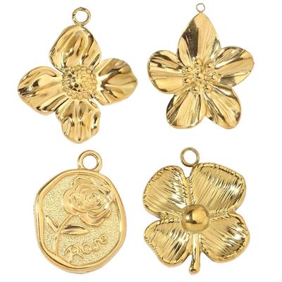 3Pcs Sturdy Stainless Steel Flower Charm with Gold Coating Decoration for Jewelry Projects and Fashion Accessories