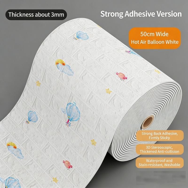 3D Self Adhesive Cartoon Foam Wall Panels Wallpaper for Kids Room Soft DIY Brick Wall Sticker Waterproof & Moisture Proof Home Decor
