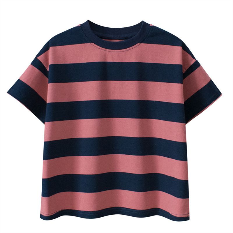 Children's Brand Export Clothing 2026 Summer New Style Kids' 95% Cotton Short-Sleeve T-Shirt Korean Style Colorful Thick Stripes
