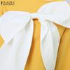 ZANZEA Women Casual Bows Patchwork Long Sleeve Loose Blouse