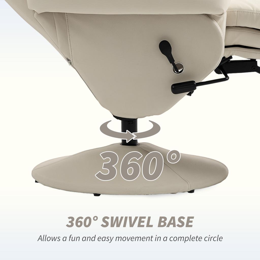Manual Recliner Chair with Footrest, Upholstered Reclining Armchair with Adjustable Backrest and Cup Holder, PU Leather Swivel Chair for Living Room