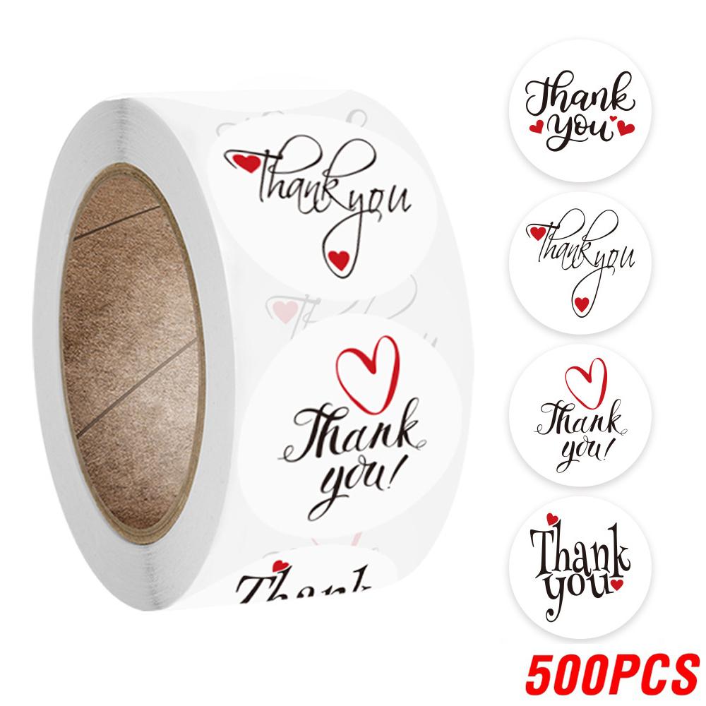 100-500Pcs Round Thank You Stickers Red Heart Labels For Wedding Pretty Gift Cards Envelope decorate Sealing Label Stickers