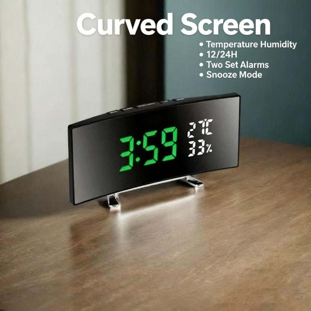 Curved Screen Digital Alarm Clock Large Table Clock Multi-function Desk Clock Table Use