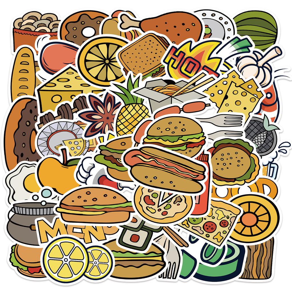 50 Cartoon Food Graffiti Stickers Can Decorate Suitcase Pen Guitar Notebook Waterproof Hot Stamping Can Be Stickers