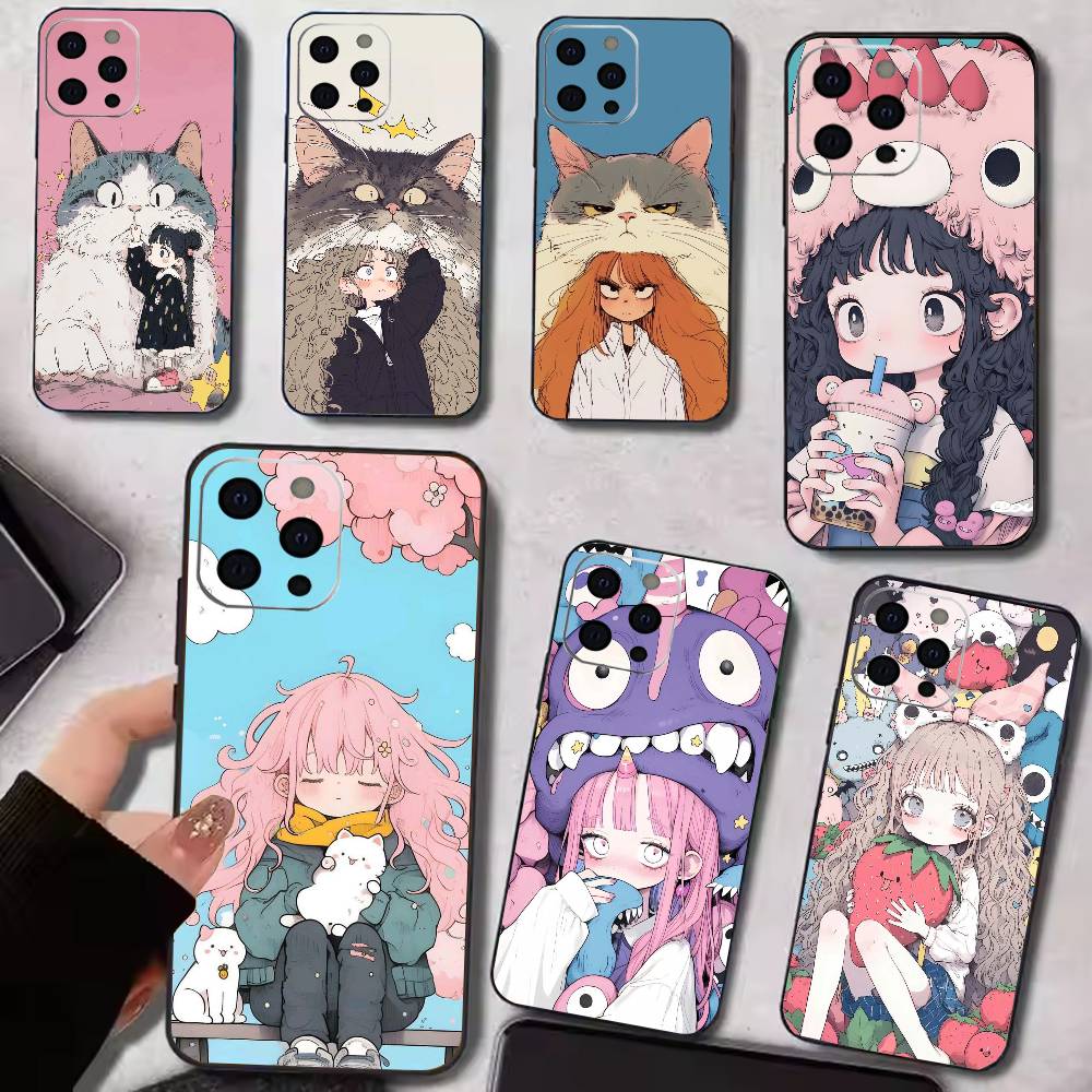 Chibi Girl Phone Case For iPhone17,16,15,14,13,12,11 Plus,Pro Magnetic with Magsafe Wireless Charging
