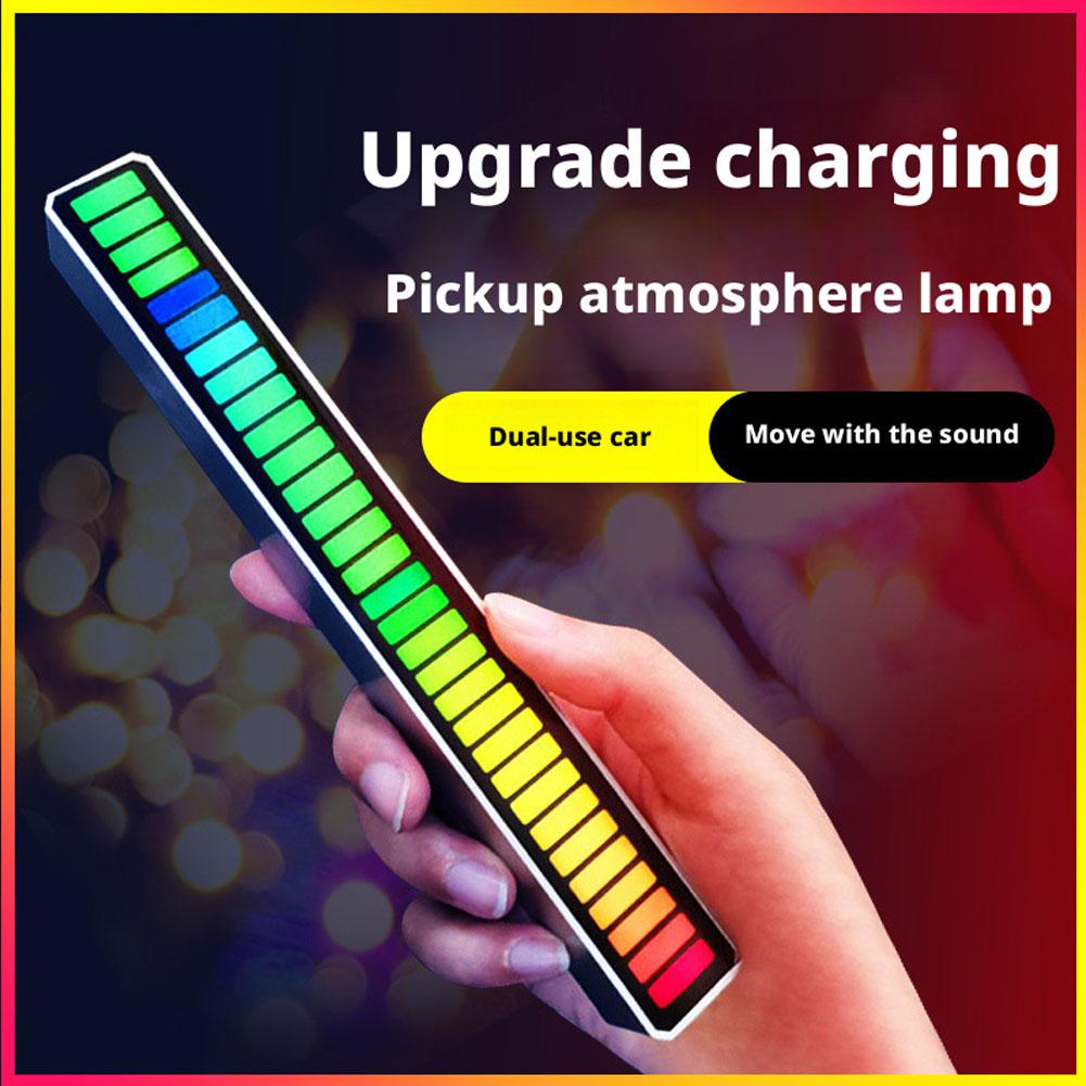 New 1pcs PickUp LED Bar Voice Controlled Light Rechargeable Atmosphere Car Magnetic Rhythm Music Light Q8V2