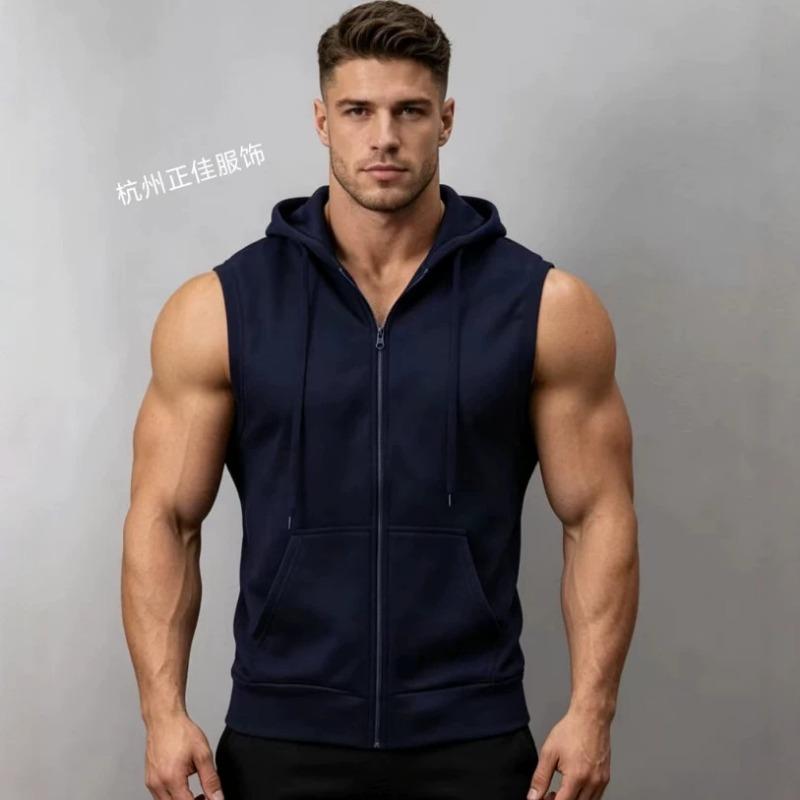 Mens Red Full-Zip Sleeveless Hooded Vest S