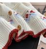 Women's Fair Isle Knitted Cardigan - Red Floral Pattern, Loose Lazy Style for Autumn and Winter.