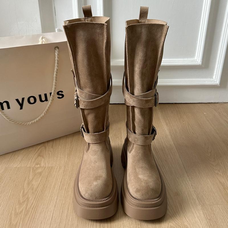 

Retro but knee Martin boots children s autumn and winter temperament super fire retro lightweight belt buckle boots 40 хаки