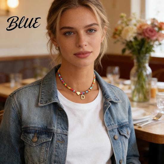 Collana Inossidabile Choker con Perline Donna Perline Colorate Ciondolo con Iniziale Perla