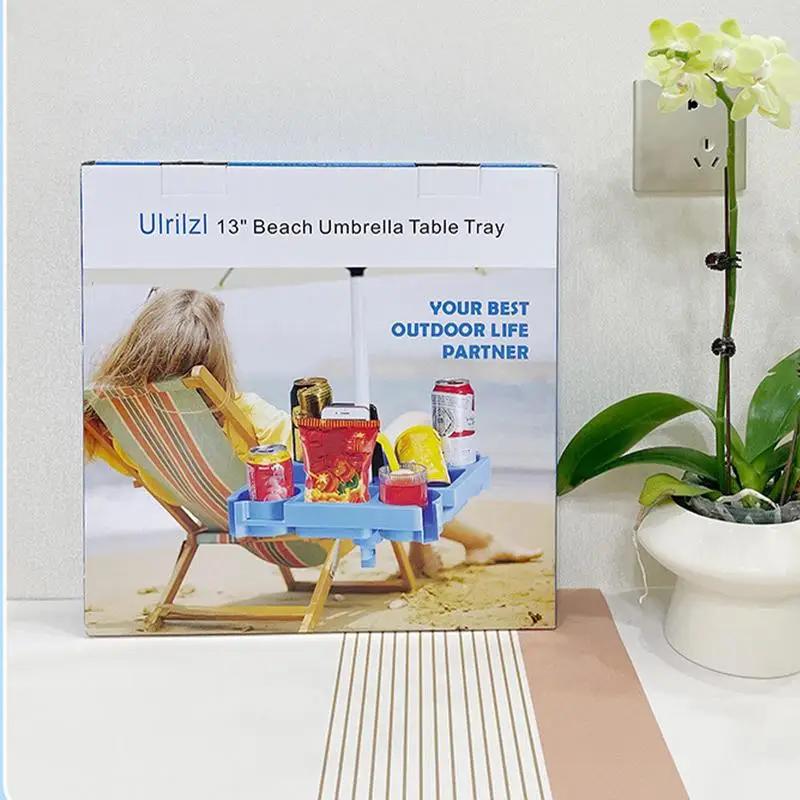 Beach Umbrella Table Tray Portable Beach Drink Holder Beach Tray With 4 Cup Holders Lightweight Beach Cup Holders Swimming Pool